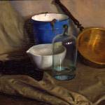 С.М. Карпов. Натюрморт с бутылью и медным тазом. 1924. Фанера, масло.  » Увеличить ->